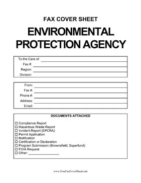 Environmental Protection Agency Fax Cover Sheet