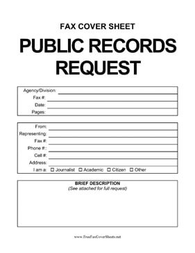 Public Records Request Fax Cover Sheet