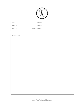 Small Monogram K Fax Cover Sheet