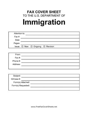 US Immigration Cover Sheet Fax Cover Sheet